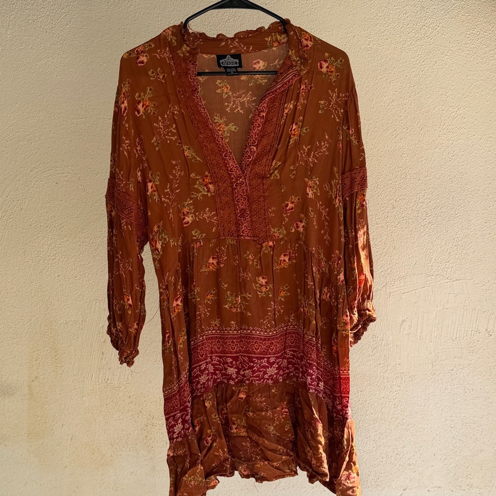 Angie Rust Floral V-Neck Tunic